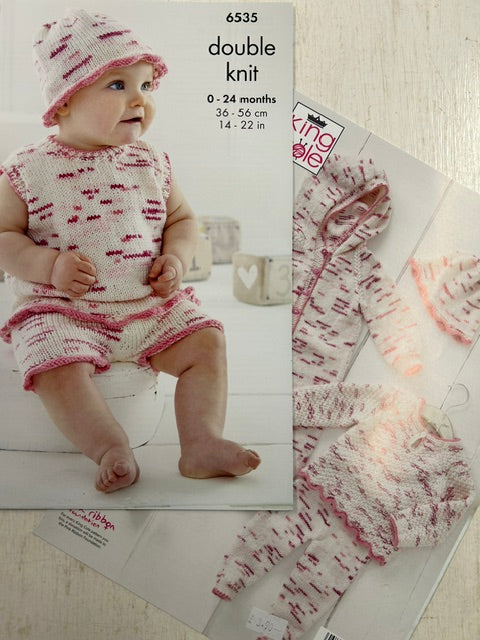 king cole knitting pattern Babies Vest Shorts Hat Onesie Top Leggings Dot Dot Dash Double Knit fabric shack malmesbury 6535
