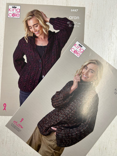 king cole knitting pattern Ladies Cardigan & Roll Neck Jumper Firefly Aran 6447 fabric shack malmesbury