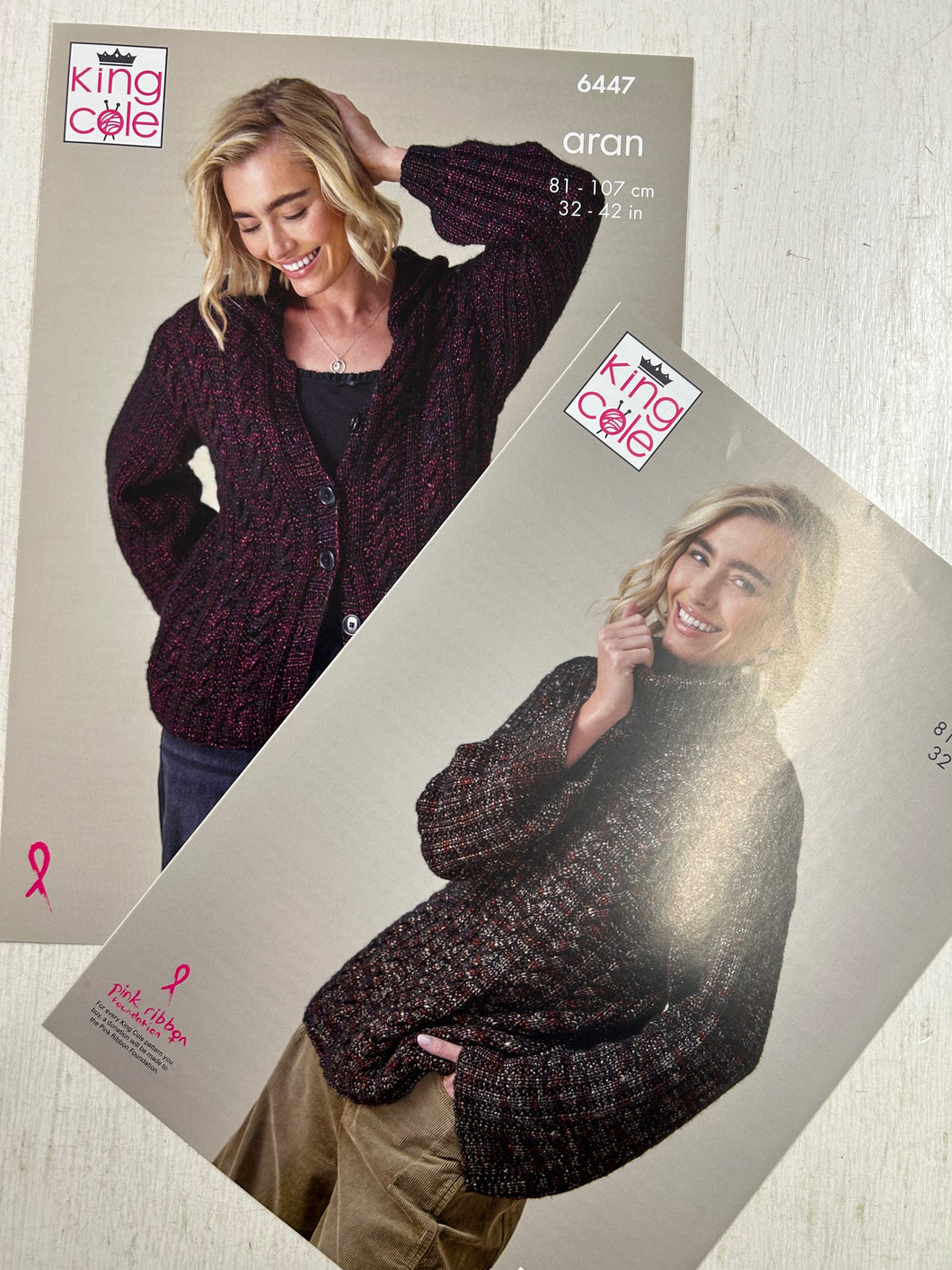 king cole knitting pattern Ladies Cardigan & Roll Neck Jumper Firefly Aran 6447 fabric shack malmesbury