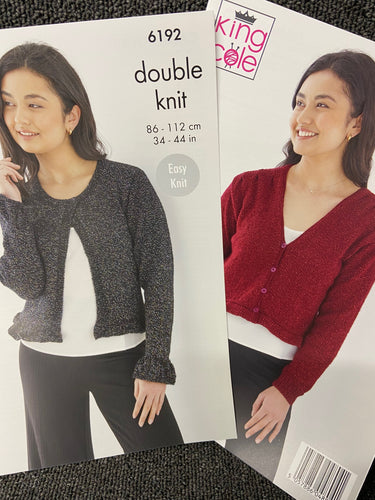 king cole knitting pattern Ladies Easy Knit Cardigan DK Double Knit Glitz 6192 adults knit yarn fabric shack malmesbury