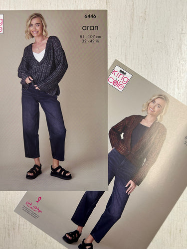 king cole knitting pattern Ladies V Neck Jumper & Cardigan Firefly Aran 6446 fabric shack malmesbury