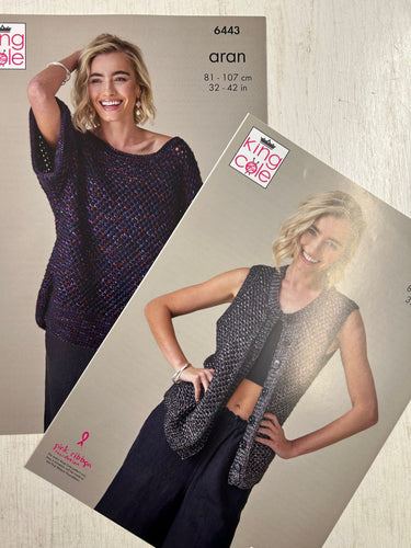 king cole knitting pattern Ladies Waistcoat & Jumper Firefly Aran 6443 fabric shack malmesbury