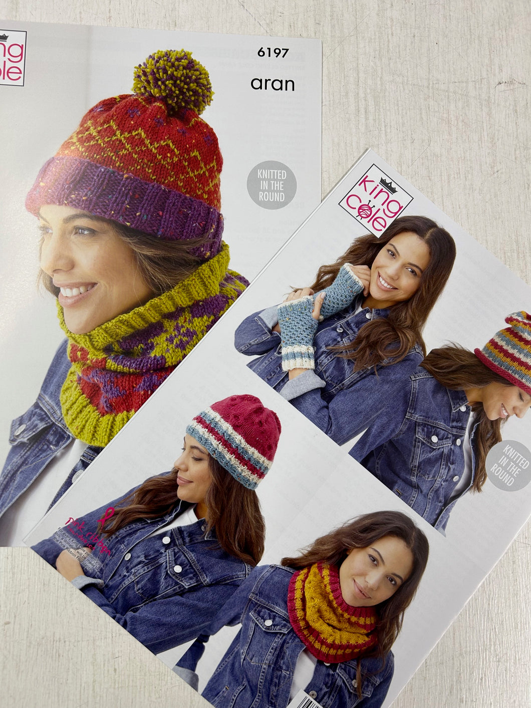 king cole knitting pattern hat fingerless gloves cowl cable in the round fairisle aran fabric shack malmesbury 6197