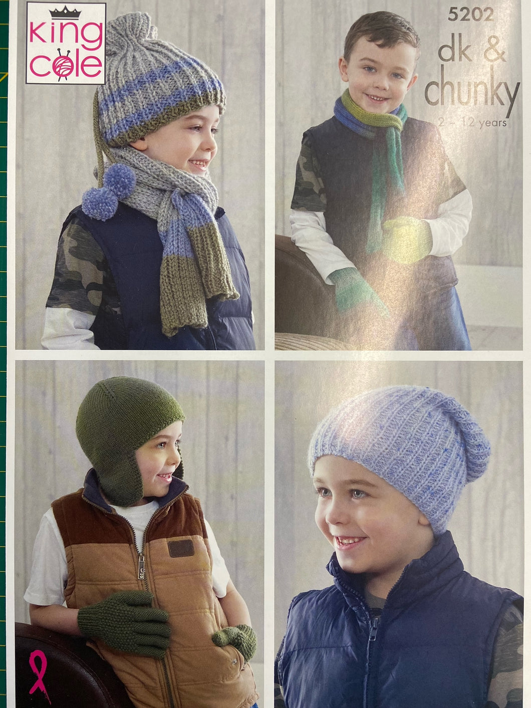 king cole knitting pattern kids children childs bobble hat scarf mittens gloves dk double knit yarn wool fabric shack malmesbury 5202