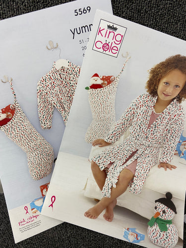 king cole knitting pattern kids children childs dressing gown stocking snowman yummy chunky knit yarn fabric shack malmesbury