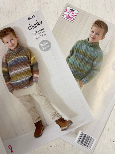 king cole knitting pattern kids children childs jumper sweater cottagespun chunky yarn wool fabric shack malmesbury 6243