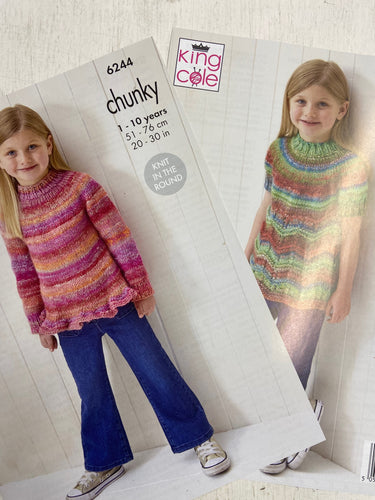 king cole knitting pattern kids children childs jumper sweater cottagespun chunky yarn wool knit in the round fabric shack malmesbury 6244