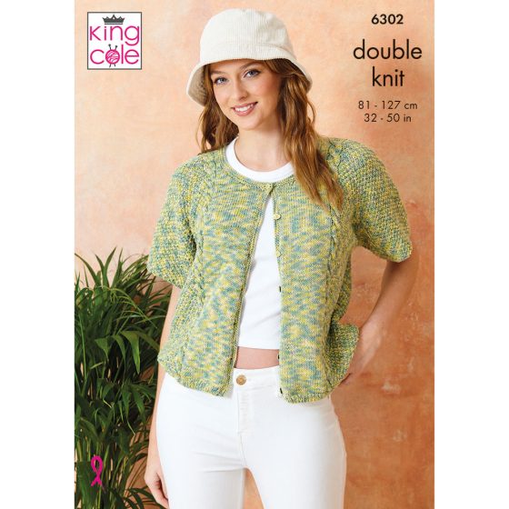 king cole ladies knitting pattern cardigan 6302 cottonsoft cotton sort crystal yarn wool dk double knit fabric shack malmesbury