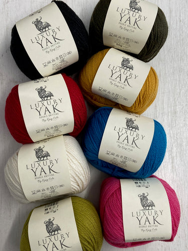 king cole luxury yak dk double knit 50g merino blend blue green pink cream red black super yarn fabric shack malmesbury