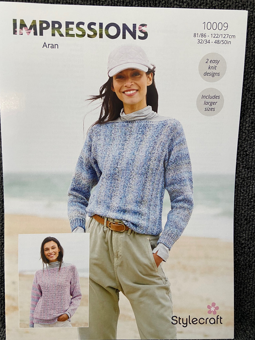 ladies crew neck jumper sweater stylecraft impressions aran knitting pattern 10009 fabric shack malmesbury