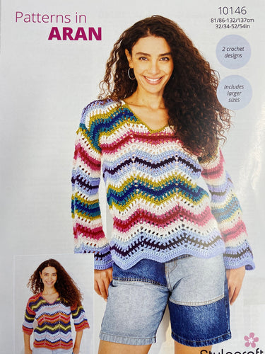 ladies crochet sweater jumper pattern 10146 aran fabric shack malmesbury