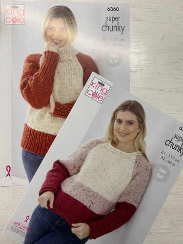 ladies jumper sweater roll neck easy knit knitting pattern big value super chunky tweed fabric shack malmesbury 6360