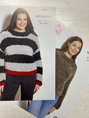 ladies womens jumper sweater knitting pattern chunky velveteen knit fabric shack malmesbury 6322