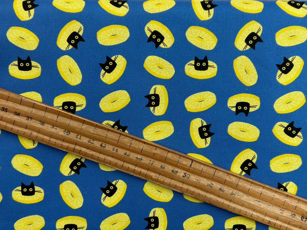 leezaworks dear stella furruit platter cat black fruit pineapple regatta blue cotton fabric shack malmesbury