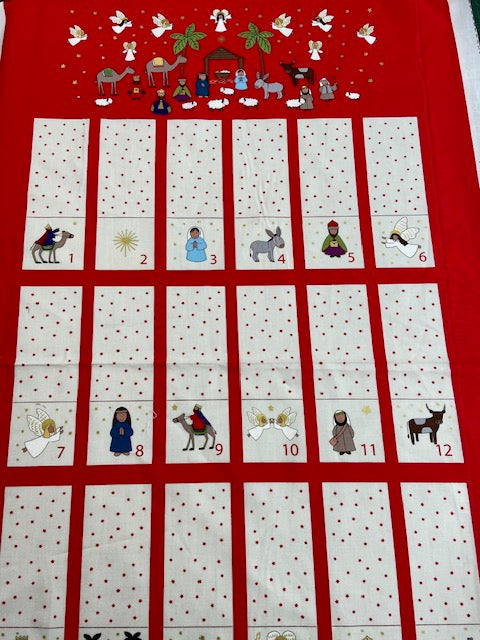 lewis & and irene away in a manger christmas cotton nativity scene advent calendar panel gold metallic fabric shack malmesbury 2