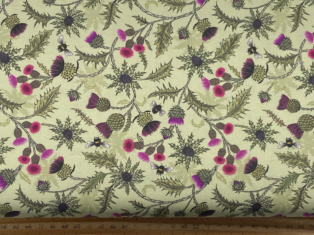 lewis & and irene highlands thistle celtic highland bee thistle soft green cotton fabric shack malmesbury