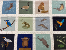 lewis & and irene small things rivers and creeks otter beaver frog heron kingfisher canadian goose panel cotton fabric shack malmesbury 2