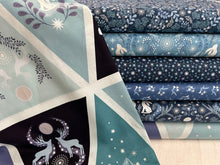 lewis & and irene winter winters moon hare star metallic pearl blue bunting panel snowdrop stack cotton fabric shack malmesbury