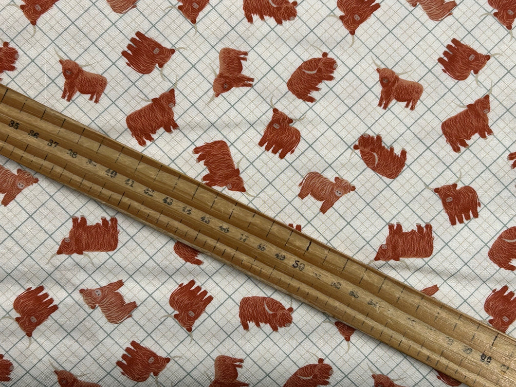 lewis & and irene a celtic summer highland cows cow check plaid tartan cream cotton fabric shack malmesbury