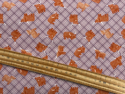 Lewis & Irene A Celtic Summer Highland Cows Check Heather Cotton Fabric by 1/4 Metre*