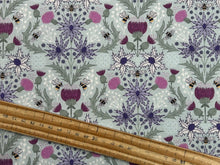Lewis & Irene A Celtic Summer Mirrored Thistle & Bee Duck Egg Blue Cotton Fabric by 1/4 Metre*