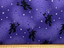 lewis & and irene cast a spell halloween goth gothic crow cauldron bat purple black grey cotton fabric shack malmesbury Flying Witches Purple