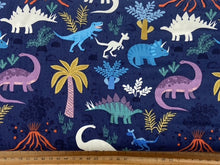 lewis & and irene dino dinosaur glow in the dark cotton fabric shack malmesbury dark blue