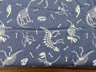 lewis & and irene dino dinosaur glow in the dark cotton fabric shack malmesbury skeleton bones blue