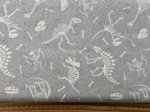 lewis & and irene dino dinosaur glow in the dark cotton fabric shack malmesbury skeleton bones natural