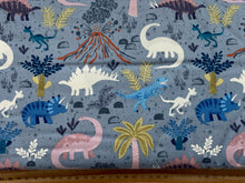 lewis & and irene dino dinosaur glow in the dark cotton fabric shack malmesbury skeleton light blue