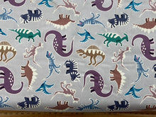 lewis & and irene dino dinosaur glow in the dark cotton fabric shack malmesbury skeleton light grey