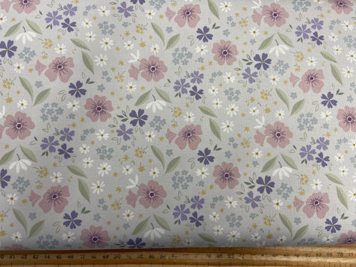 lewis & and irene floral song lavender blossom purple bloom daisy daisies flowers floral flower art grey cotton fabric shack malmesbury