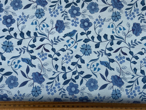 lewis & and irene forget me not forget-me-not lane flowers floral bird blue white cotton fabric shack malmesbury 2