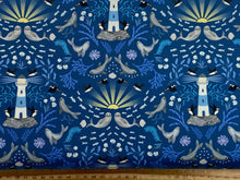 lewis & and irene puffin rock seal lighthouse bunting panel sea seaside shells waves blue cotton fabric shack malmesbury 3