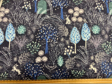 lewis & and irene secret winter garden brushed cotton flannel tree seed pod flower forest hare owl midnight blue fabric shack malmesbury