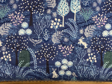 lewis & and irene secret winter garden brushed cotton flannel tree seed pod flower forest hare owl nordic blue fabric shack malmesbury