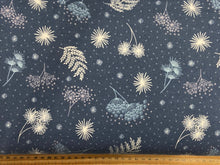 lewis & and irene secret winter garden brushed cotton flannel tree seed pod flower frosted garden dark blue fabric shack malmesbury