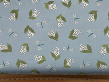 lewis & and irene small things country garden dragonfly dragonflies lily of the valley blue cotton fabric shack malmesbury