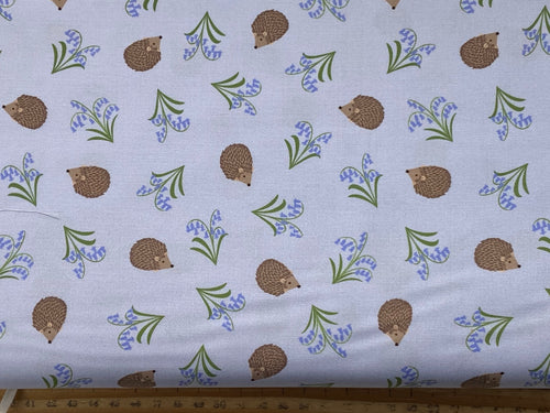 lewis & and irene small things country garden hedgehog bluebell blue cotton fabric shack malmesbury