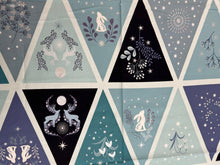 lewis & and irene winter winters moon hare star metallic pearl blue bunting panel cotton fabric shack malmesbury