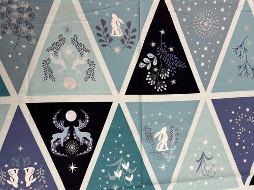 lewis & and irene winter winters moon hare star metallic pearl blue bunting panel cotton fabric shack malmesbury