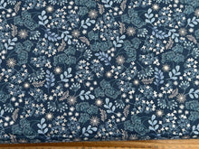 lewis & and irene winter winters moon hare star metallic pearl blue frosted foliage snowdrop cotton fabric shack malmesbury