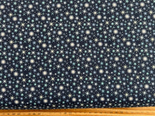 lewis & and irene winter winters moon hare star metallic pearl blue twinkling stars midnight cotton fabric shack malmesbury