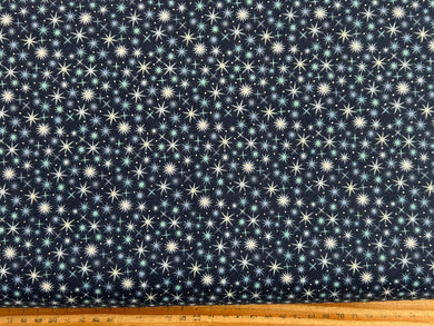 lewis & and irene winter winters moon hare star metallic pearl blue twinkling stars midnight cotton fabric shack malmesbury