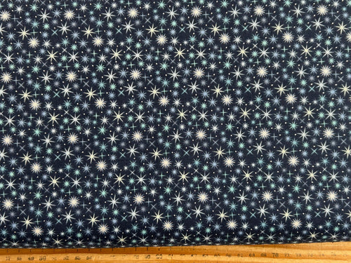 lewis & and irene winter winters moon hare star metallic pearl blue twinkling stars midnight cotton fabric shack malmesbury