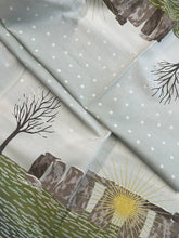 lewis & irene winter solstice stone henge trees sun star flowers metallic cotton fabric shack malmesbury stone henge double edge border 2 