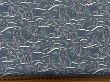 lewis and & irene arctic adventure pearlescent metallic haring around hare fox cool slate grey cotton fabric shack malmesbury