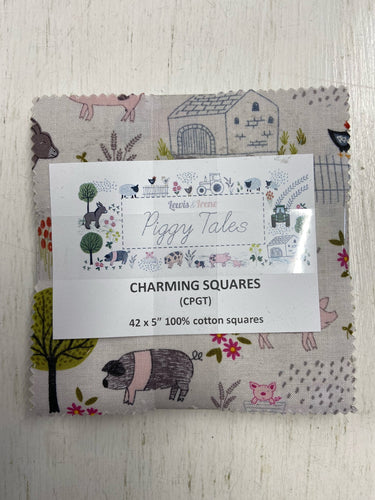 lewis and & irene charming squares charm pack pre-cut five inch squares piggy tales cotton fabric shack malmesbury pig farm donkey