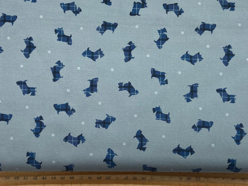 lewis and & irene small things celtic inspired highland scottie scotty dog blue cotton fabric shack malmesbury