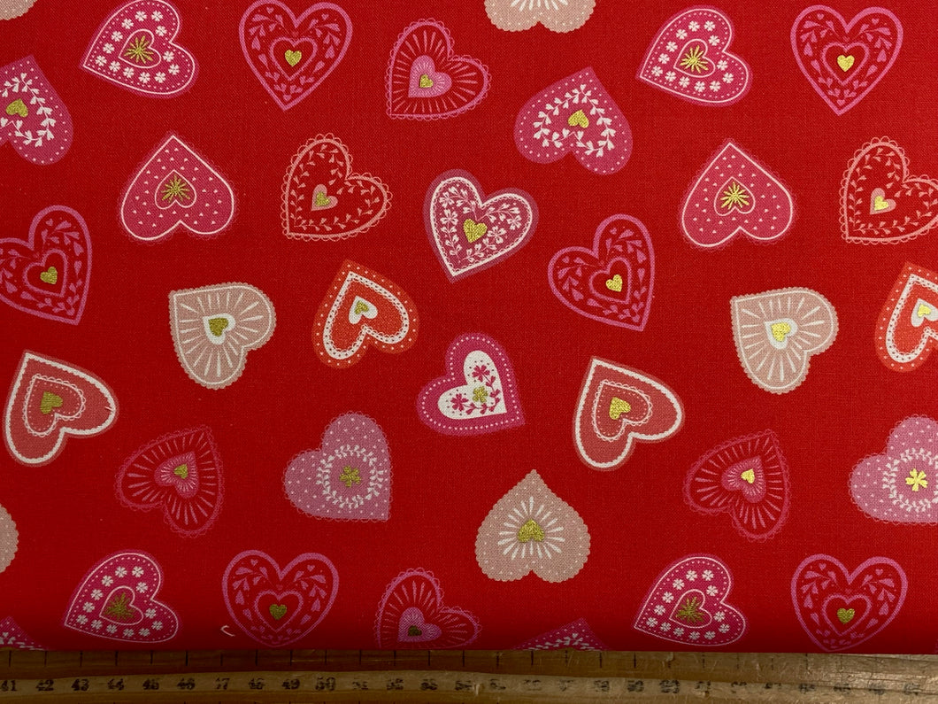 lewis and irene all we need is love fabric shack malmesbury cotton quilt craft love hearts red with gold metallic